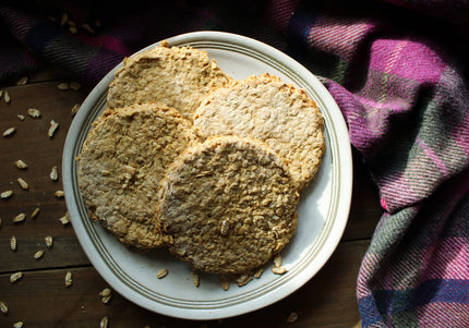 Selection of traditional Scottish oatcakes and biscuits on serving board