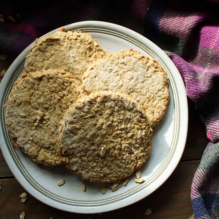 Selection of traditional Scottish oatcakes and biscuits on serving board