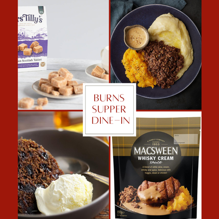 Macsween haggis, neeps and tatties with whisky cream sauce and clootie dumpling for Burns Night