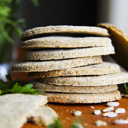 Selection of traditional Scottish oatcakes and biscuits on serving board