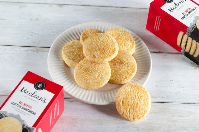 Selection of Scottish shortbread fingers and assorted biscuits on serving plate