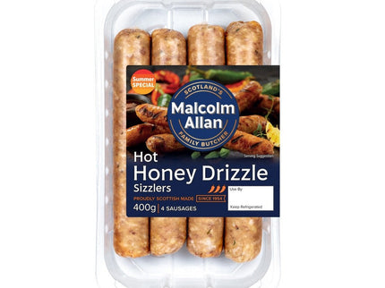 Pack of Malcolm Allan Hot Honey Drizzle Sizzlers on a white background