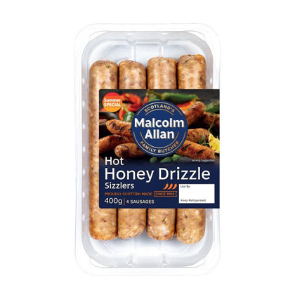 Pack of Malcolm Allan Hot Honey Drizzle Sizzlers on a white background