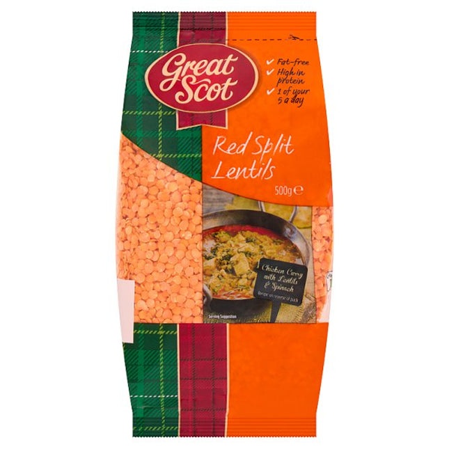 Great Scot Red Split Lentils 500g pack