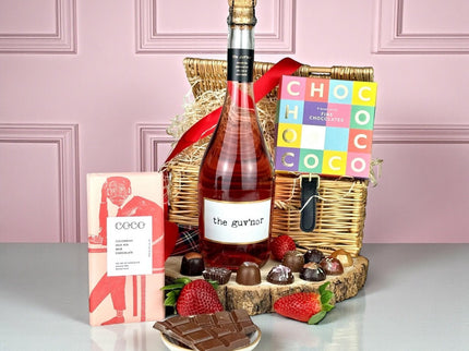 Rosé wine and chocolate gift box with artisan chocolates and The Guv'nor Rosé wine