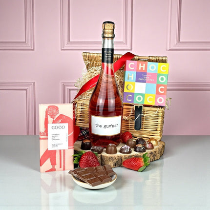 Rosé wine and chocolate gift box with artisan chocolates and The Guv'nor Rosé wine