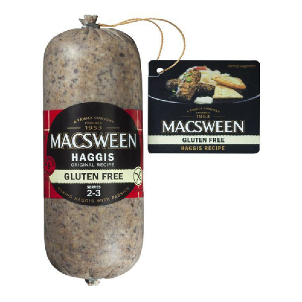 Macsween Gluten Free Haggis 200g – serves 1–2, certified by Coeliac UK, available to buy online from Buy Haggis
