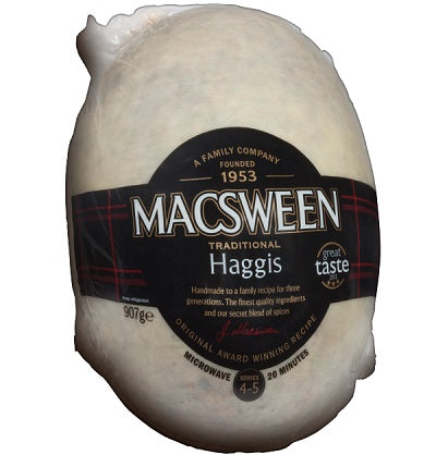 Macsween Traditional Haggis 907g – serves 4–5, available to buy online from Buy Haggis for Burns Night or Scottish meals