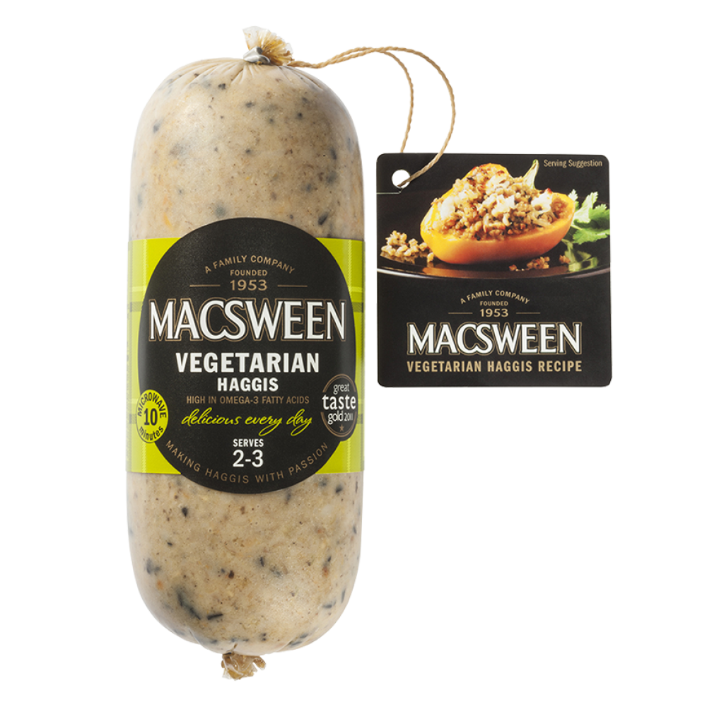 Macsween Vegetarian Haggis 400g – vegan-friendly Scottish haggis serves 2–3, available to buy online from Buy Haggis
