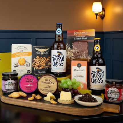 Smoke House and Craft Cider Hamper with Scottish artisan cheese, smoked meats and Thistly Cross cider bottles