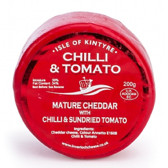 Chilli & Tomato Cheddar Isle Of Kintyre Truckle 200g Chilli & Tomato Cheddar Isle Of Kintyre Truckle 200g